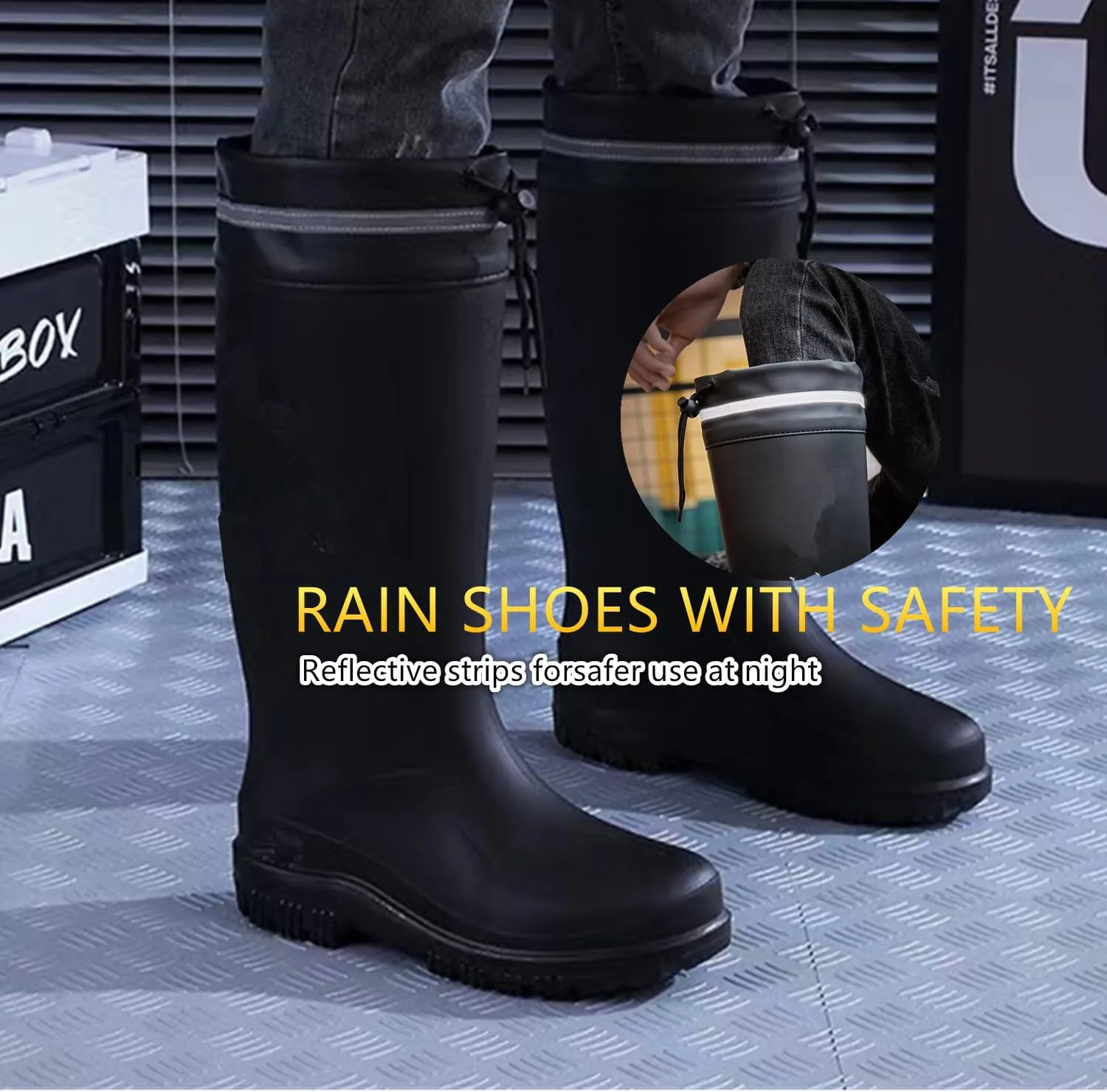 Rain Boots for Men Knee High Waterproof Garden Boots Mens Rubber Shoes with PVC Comfort Lightweight Work Mud Boots Resistant Durable Slip for Gardening Fishing Farming