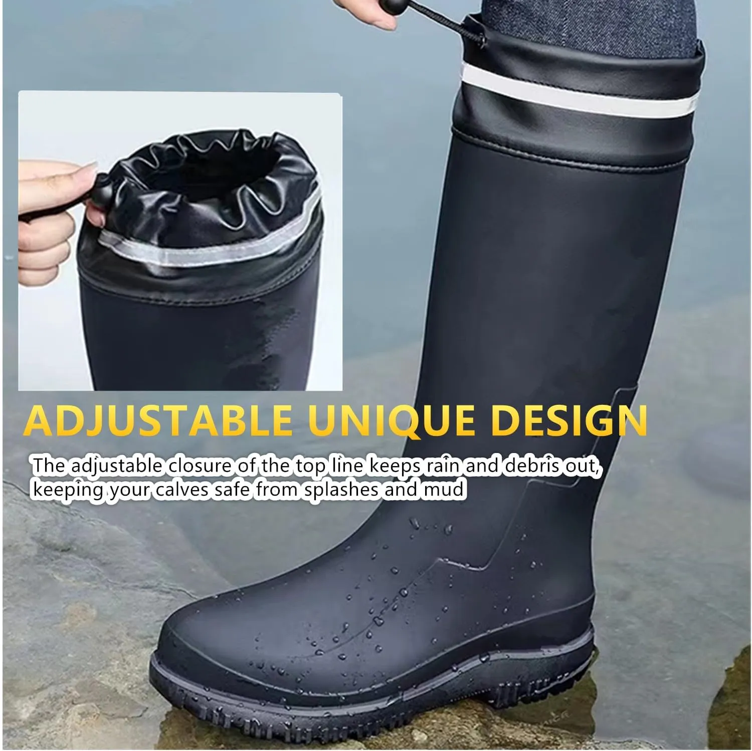 Rain Boots for Men Knee High Waterproof Garden Boots Mens Rubber Shoes with PVC Comfort Lightweight Work Mud Boots Resistant Durable Slip for Gardening Fishing Farming