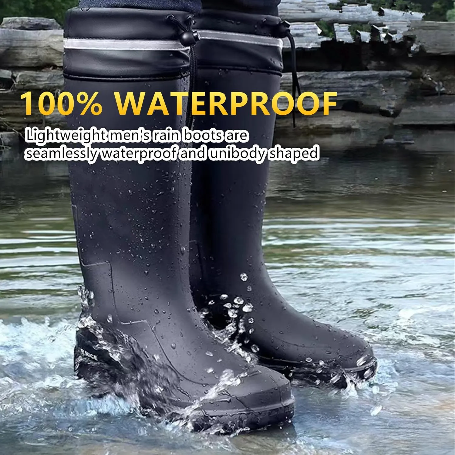 Rain Boots for Men Knee High Waterproof Garden Boots Mens Rubber Shoes with PVC Comfort Lightweight Work Mud Boots Resistant Durable Slip for Gardening Fishing Farming