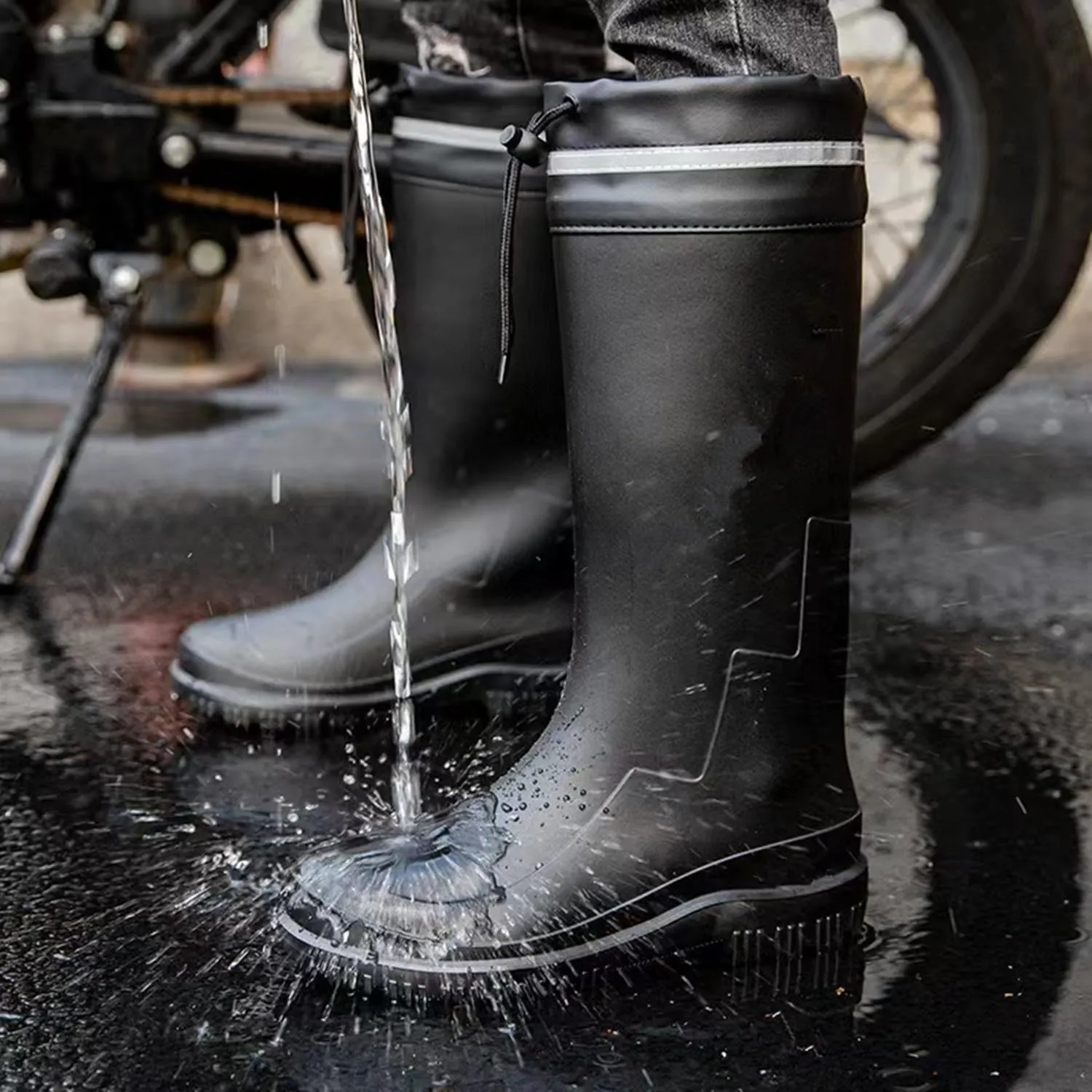 Rain Boots for Men Knee High Waterproof Garden Boots Mens Rubber Shoes with PVC Comfort Lightweight Work Mud Boots Resistant Durable Slip for Gardening Fishing Farming