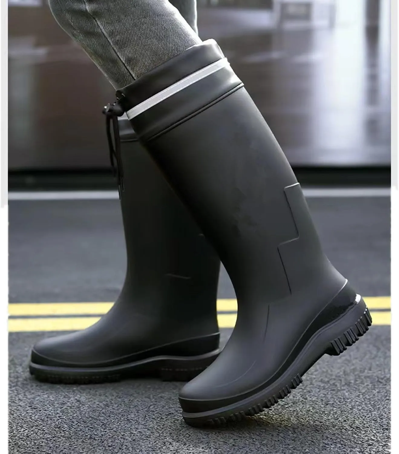 Rain Boots for Men Knee High Waterproof Garden Boots Mens Rubber Shoes with PVC Comfort Lightweight Work Mud Boots Resistant Durable Slip for Gardening Fishing Farming