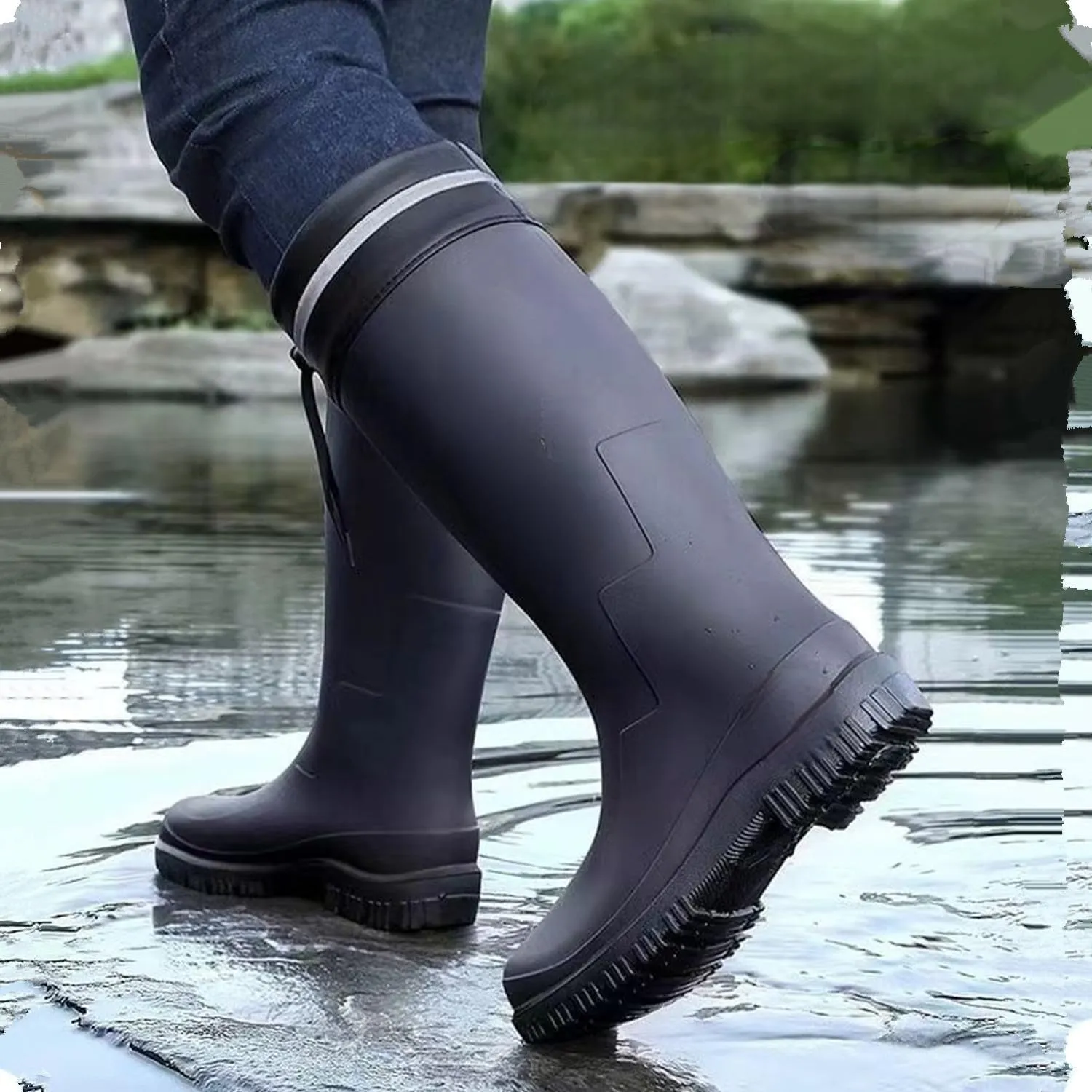 Rain Boots for Men Knee High Waterproof Garden Boots Mens Rubber Shoes with PVC Comfort Lightweight Work Mud Boots Resistant Durable Slip for Gardening Fishing Farming