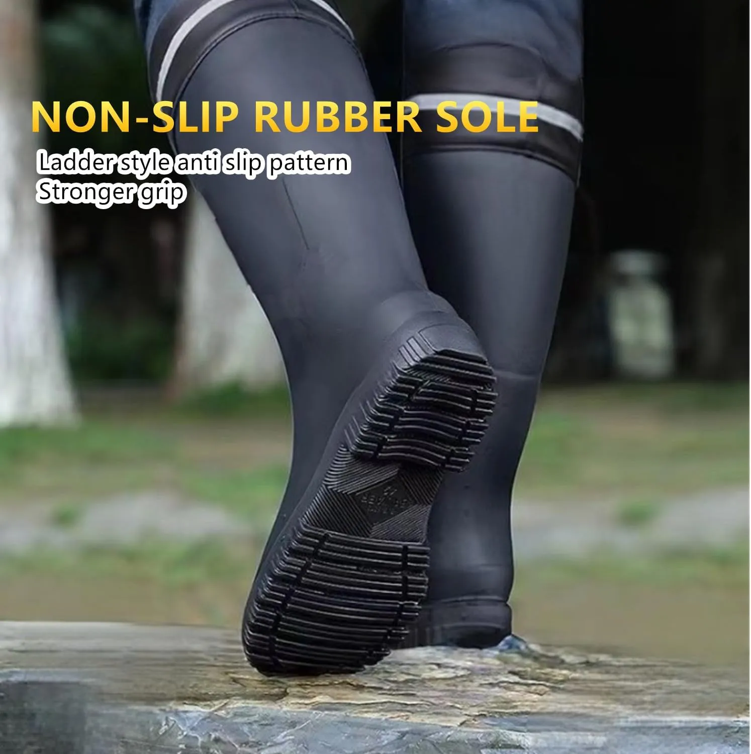 Rain Boots for Men Knee High Waterproof Garden Boots Mens Rubber Shoes with PVC Comfort Lightweight Work Mud Boots Resistant Durable Slip for Gardening Fishing Farming
