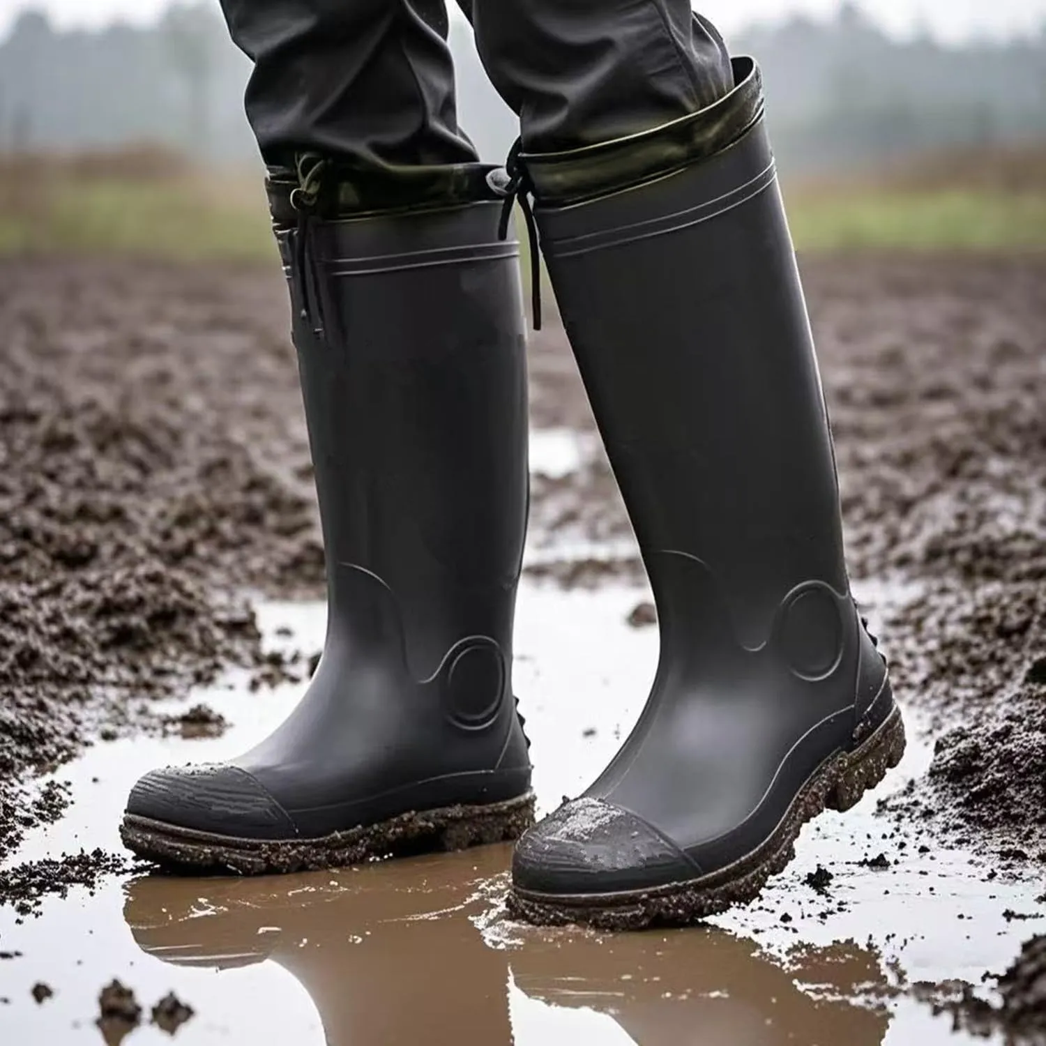 Rain Boots Knee High for Men Waterproof Boot with PVC Rubber Mud Boots Mens, Comfort Lightweight Gardening Fishing Shoes for Yard Farm Outdoor Work