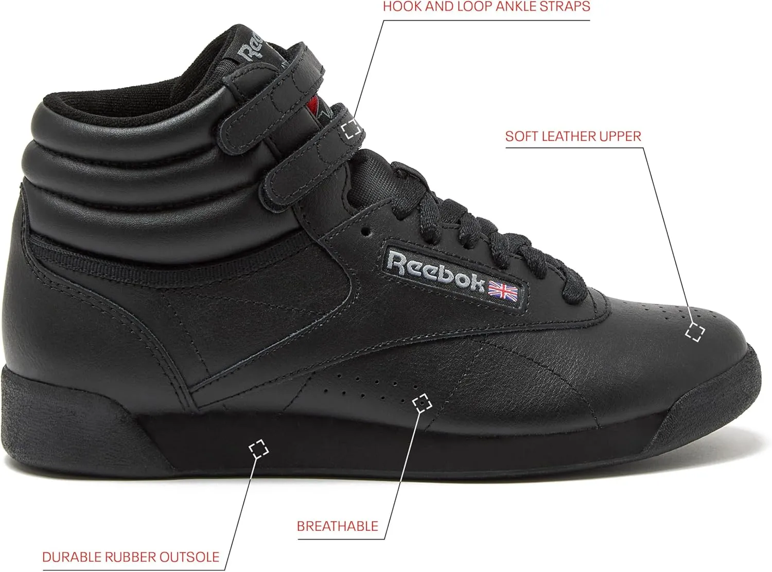 Reebok Women's Freestyle Hi High Top Sneakers for Women, Black or White Basketball and Tennis Shoes Womens Size 5-12