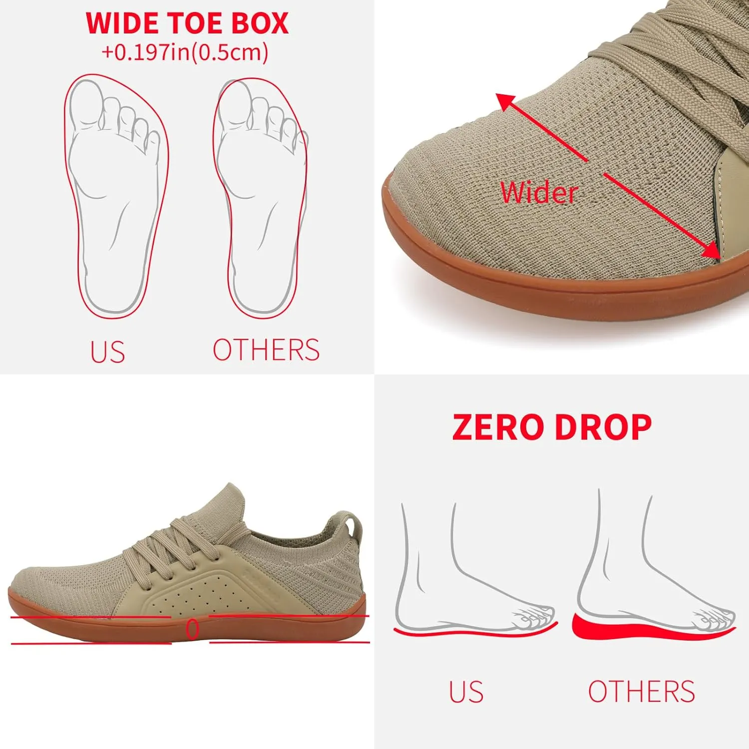 relxfeet Men's Barefoot Shoes Minimalist Cross-Trainer Shoes Wide Toe Walking Shoes Zero Drop Sole Trail Running Sneakers
