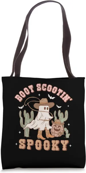 Retro Halloween Cowgirl Ghost Western Boot Scootin Spooky Tote Bag