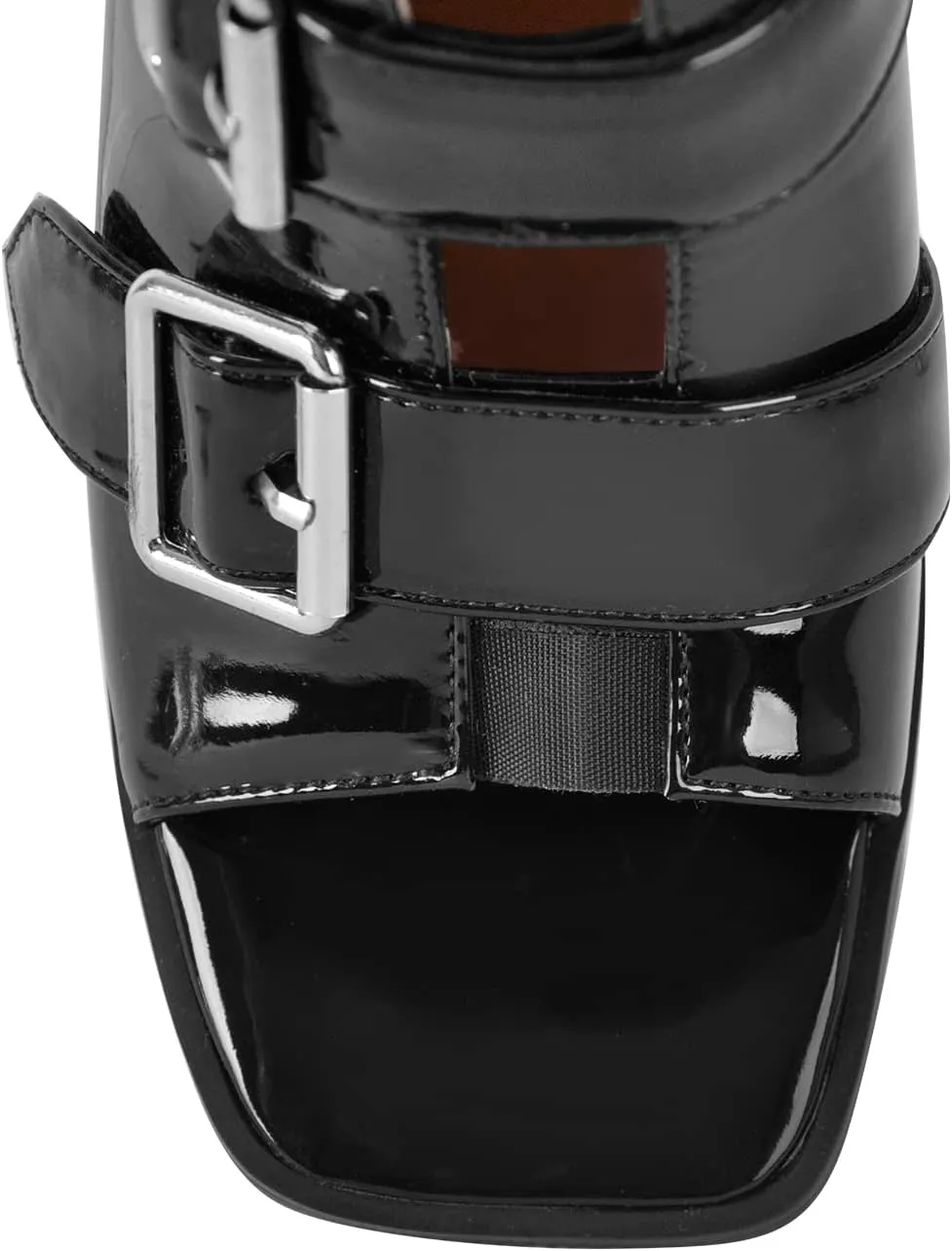 richealnini Sexy Square Peep Toe Gladiator Wedge Heeled Sandals with Side Zippers Front Buckle Up Ankle Wrap Strappy Heels