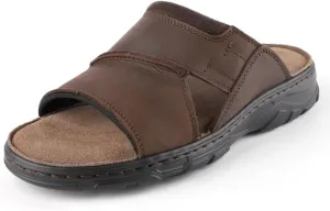 riemot Mens Leather Sandals Memory Foam Footbed Summer Beach Sandals Indoor Outdoor Thick Sole Non-slip Lightweight Slides