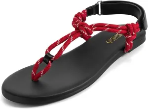 Rihero Rope Thong Sandals for Women Beach Flip Flops Comfortable Ankle Strap Slip-On Flat Sandals