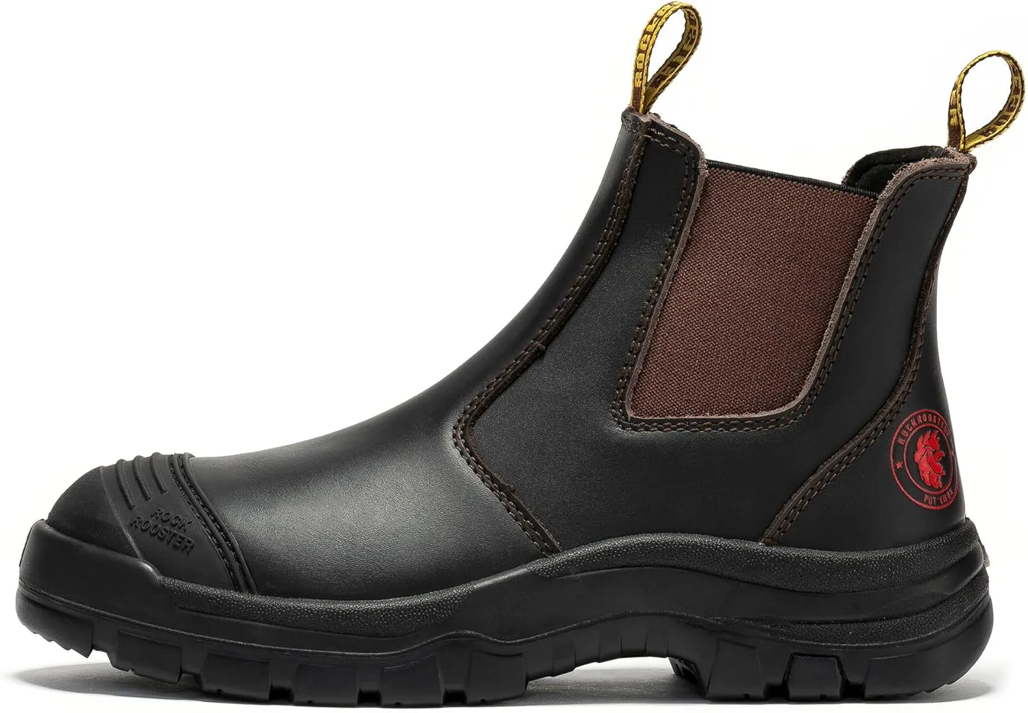 ROCKROOSTER Bakken - 6 inch Steel Toe Rubber Outsole Anti-fatigue Slip On Safety Work Boots for Men AK229 (Dark Brown)