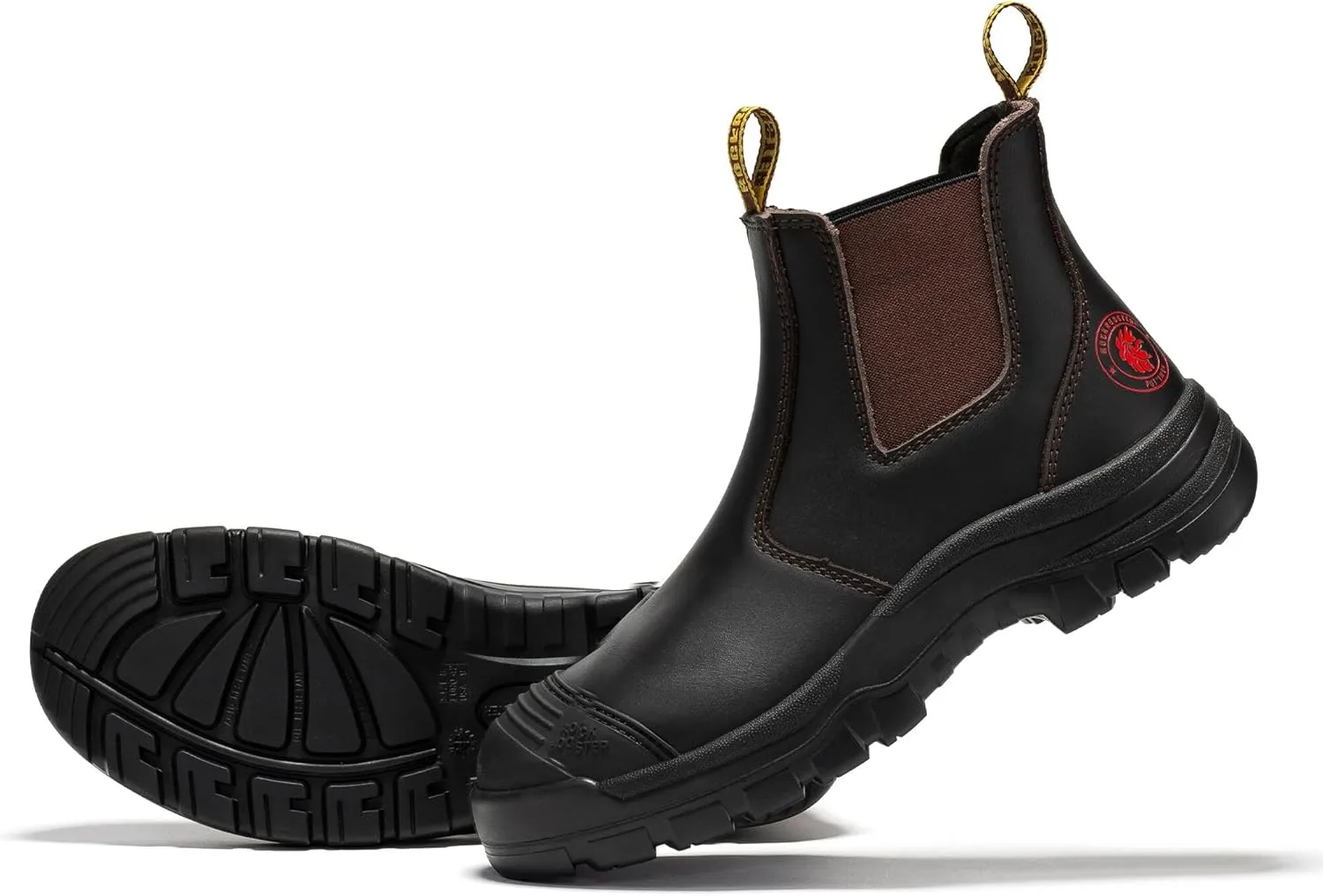 ROCKROOSTER Bakken - 6 inch Steel Toe Rubber Outsole Anti-fatigue Slip On Safety Work Boots for Men AK229 (Dark Brown)