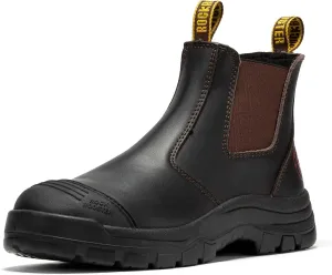 ROCKROOSTER Bakken - 6 inch Steel Toe Rubber Outsole Anti-fatigue Slip On Safety Work Boots for Men AK229 (Dark Brown)