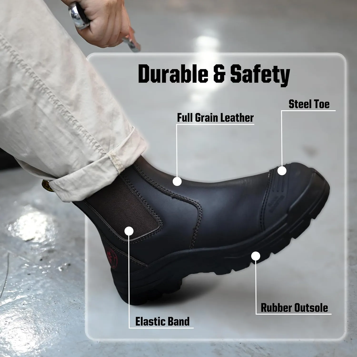 ROCKROOSTER Bakken - 6 inch Steel Toe Rubber Outsole Anti-fatigue Slip On Safety Work Boots for Men AK229 (Dark Brown)