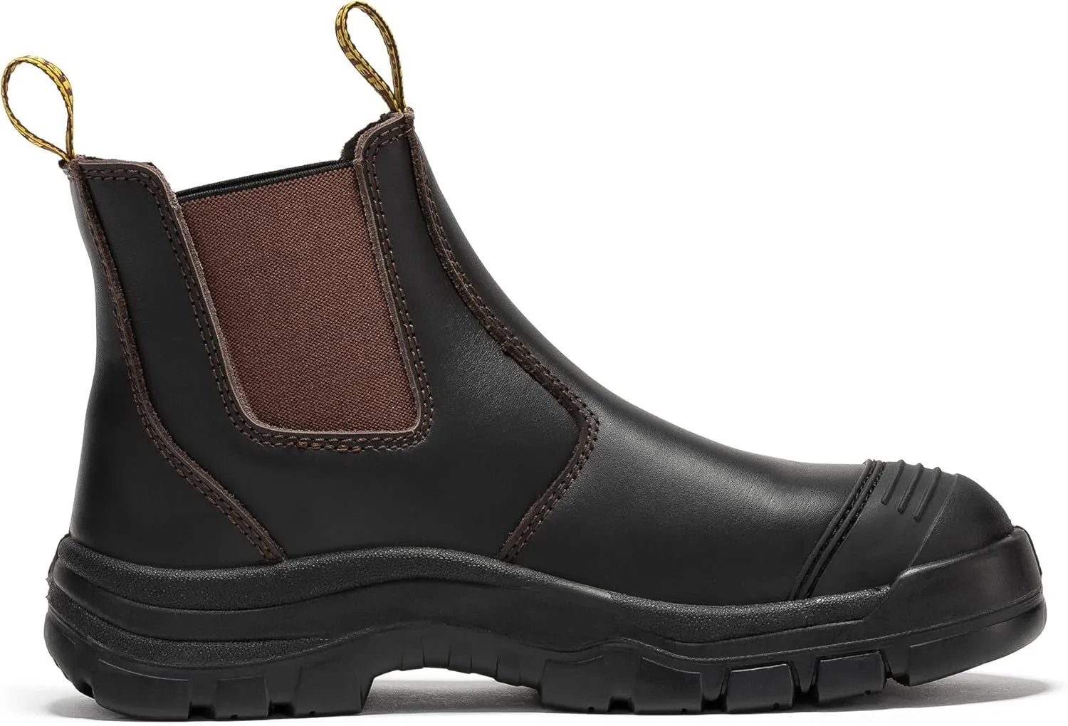 ROCKROOSTER Bakken - 6 inch Steel Toe Rubber Outsole Anti-fatigue Slip On Safety Work Boots for Men AK229 (Dark Brown)