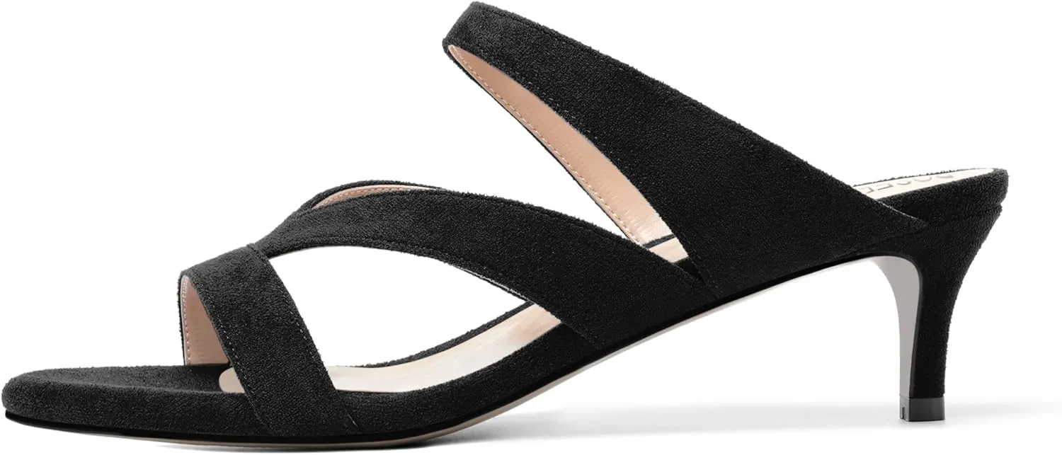 ROSERWISH Womens Slip On Party Suede Casual Fashion Open Toe Kitten Low Heel Heeled Sandals 2 Inch