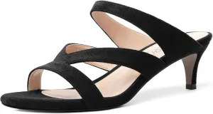 ROSERWISH Womens Slip On Party Suede Casual Fashion Open Toe Kitten Low Heel Heeled Sandals 2 Inch