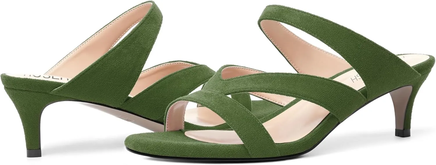 ROSERWISH Womens Slip On Party Suede Casual Fashion Open Toe Kitten Low Heel Heeled Sandals 2 Inch