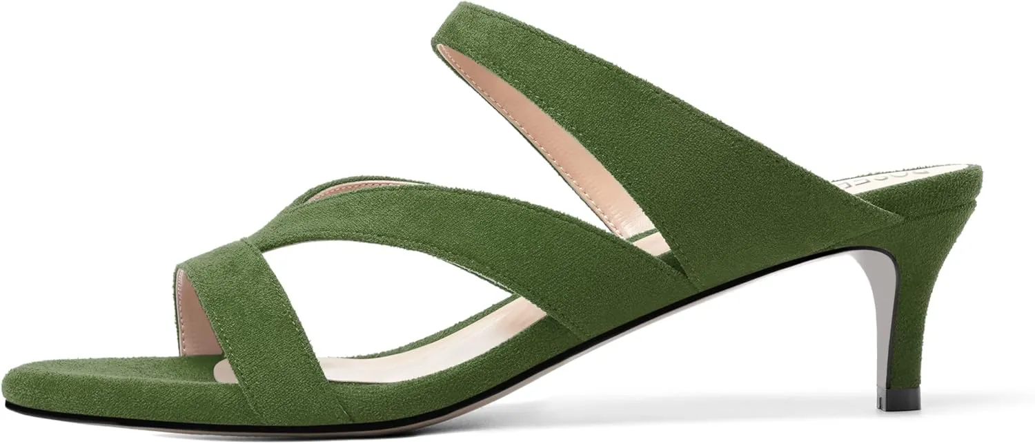 ROSERWISH Womens Slip On Party Suede Casual Fashion Open Toe Kitten Low Heel Heeled Sandals 2 Inch