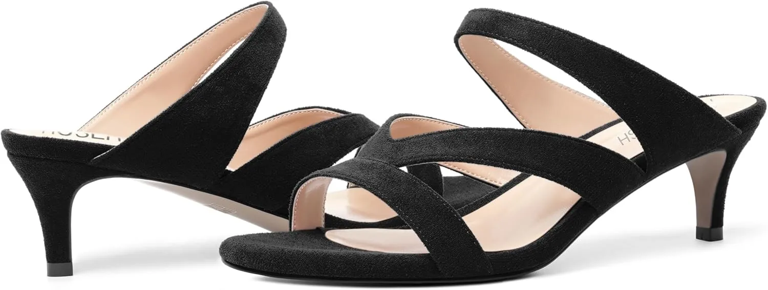 ROSERWISH Womens Slip On Party Suede Casual Fashion Open Toe Kitten Low Heel Heeled Sandals 2 Inch