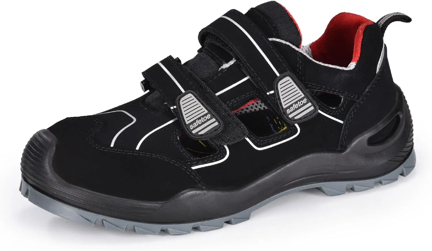 SAFETOE Safety Shoes for Men Composite Toe Work Shoes Lightweight Cow Leather Puncture Proof Slip On Summer Work Boots Wide Fit