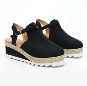 Sandals for Women Casual Summer Closed Toe Platform Sandal Shoes Casual Hollow Ankle Straps Shoes Slip On Soft Shoes,Black,US9/EU41
