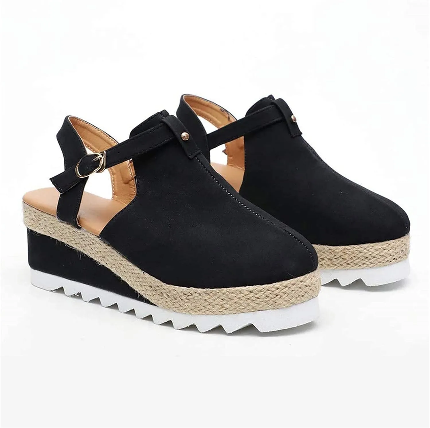 Sandals for Women Casual Summer Closed Toe Platform Sandal Shoes Casual Hollow Ankle Straps Shoes Slip On Soft Shoes,Black,US9/EU41