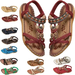 Sandals for Women Flats Shoes with Cushion Footbed Comfortable Casual Flats Sandals Summer Bohemia Flip Flops