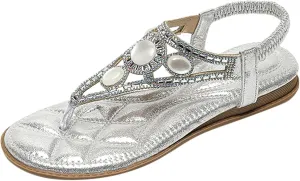 Sandals for Women Rhinestone Flip Flops Sandal Arch Support Sandals Casual Summer Thong Sparkly Beach Wedding Shoes