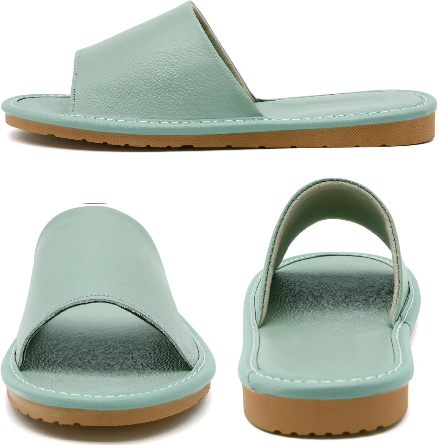 Sandals Women Men, Genuine Leather Slippers, House Slippers for Women Indoor Outdoor, Unisex Soft Flat Sandals