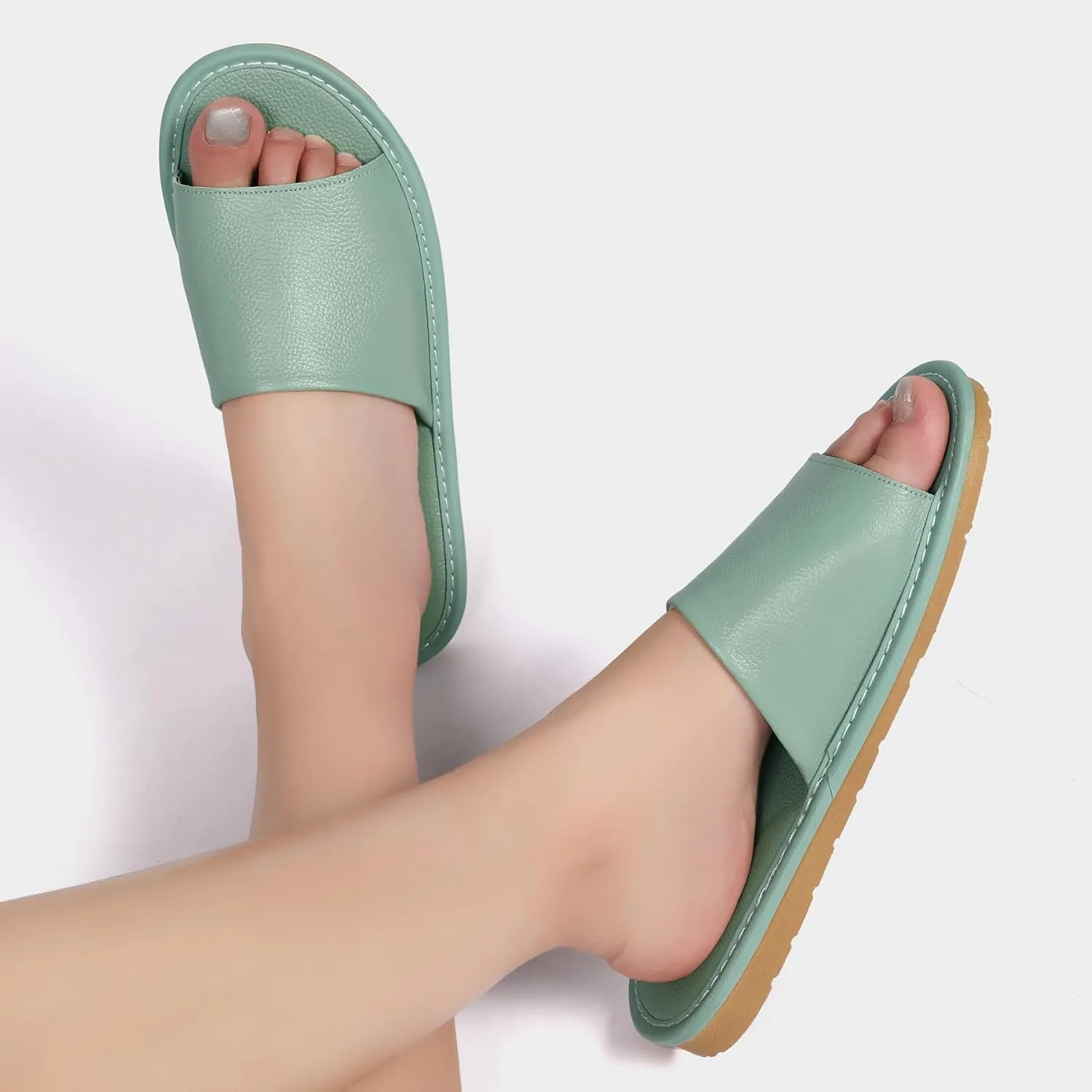 Sandals Women Men, Genuine Leather Slippers, House Slippers for Women Indoor Outdoor, Unisex Soft Flat Sandals