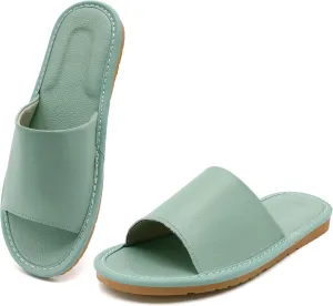 Sandals Women Men, Genuine Leather Slippers, House Slippers for Women Indoor Outdoor, Unisex Soft Flat Sandals