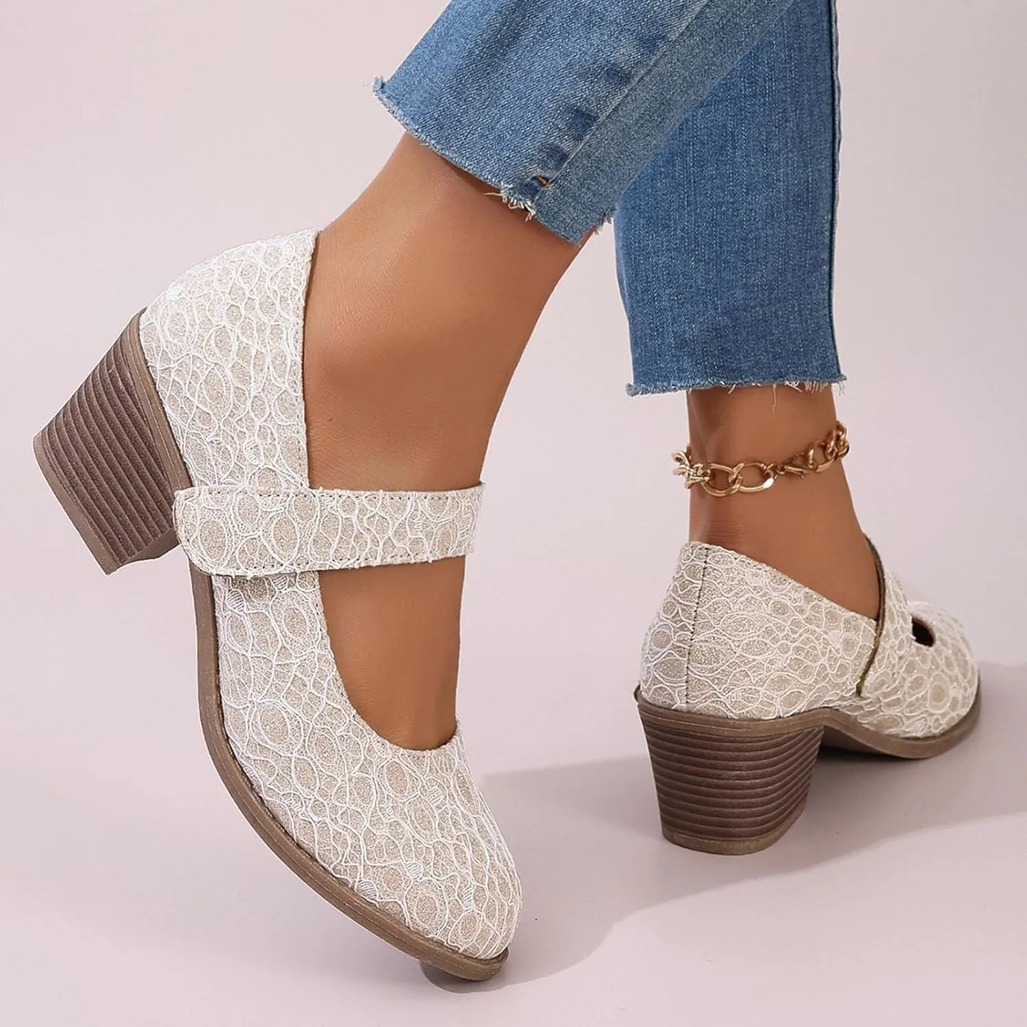 Sandals Women Pointed Toe Short Heel Lace Up Hollow Sandals Comfort PU Leather Wedding Party Summer Womens Sandals
