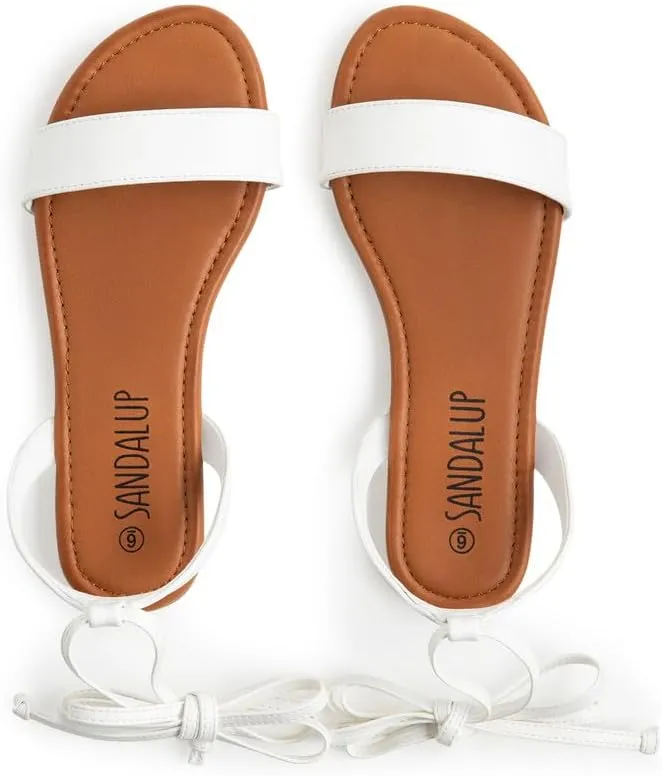 SANDALUP Womens Sandals Dressy Strappy Summer Cute Tie Up Ankle Strap flat sandals for women