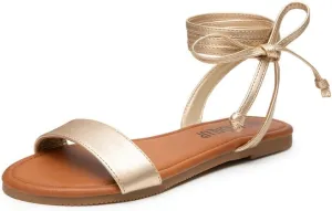 SANDALUP Womens Sandals Dressy Strappy Summer Cute Tie Up Ankle Strap flat sandals for women
