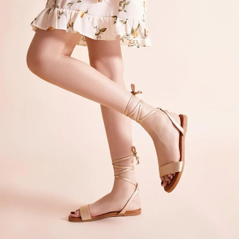 SANDALUP Womens Sandals Dressy Strappy Summer Cute Tie Up Ankle Strap flat sandals for women