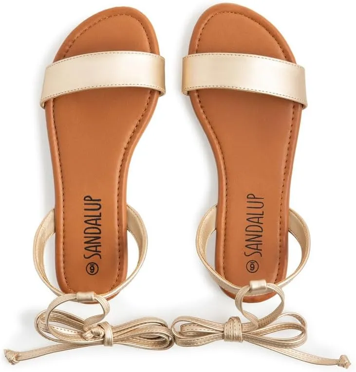 SANDALUP Womens Sandals Dressy Strappy Summer Cute Tie Up Ankle Strap flat sandals for women