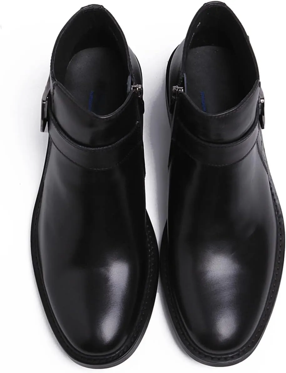 Santimon Mens Chelsea Boos Dress Casual Genuine Leather Zipper Ankle Boots Wedding Prom Tuxedo Business Buckle Monk Strap Chukka Boots