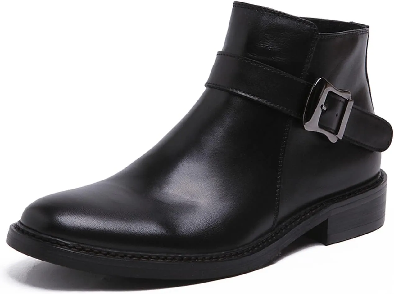Santimon Mens Chelsea Boos Dress Casual Genuine Leather Zipper Ankle Boots Wedding Prom Tuxedo Business Buckle Monk Strap Chukka Boots