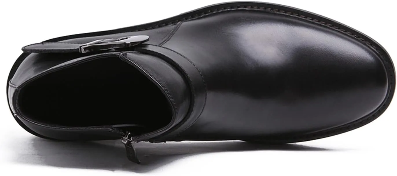 Santimon Mens Chelsea Boos Dress Casual Genuine Leather Zipper Ankle Boots Wedding Prom Tuxedo Business Buckle Monk Strap Chukka Boots