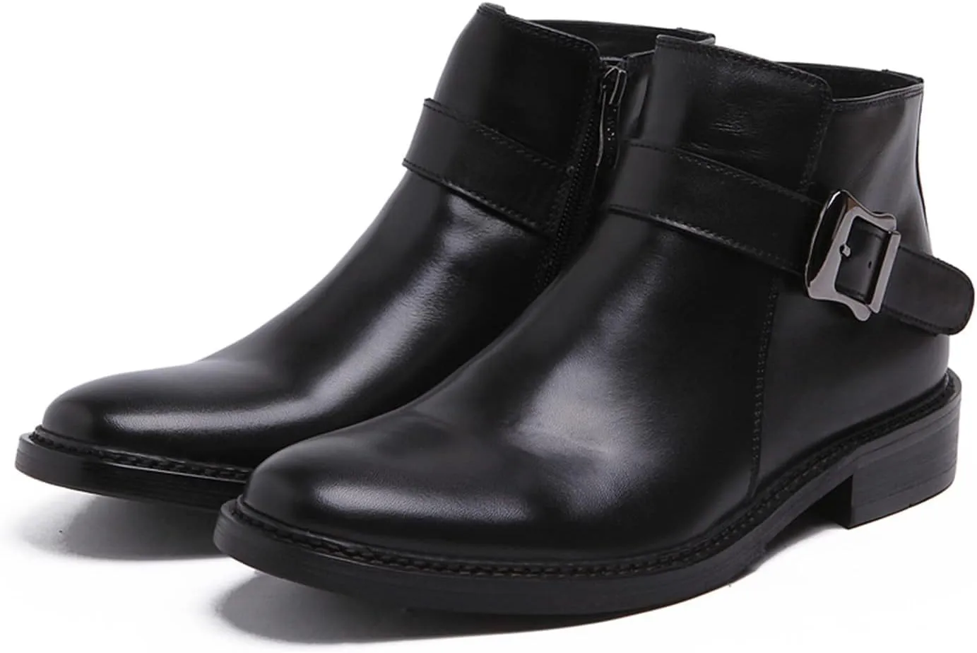 Santimon Mens Chelsea Boos Dress Casual Genuine Leather Zipper Ankle Boots Wedding Prom Tuxedo Business Buckle Monk Strap Chukka Boots