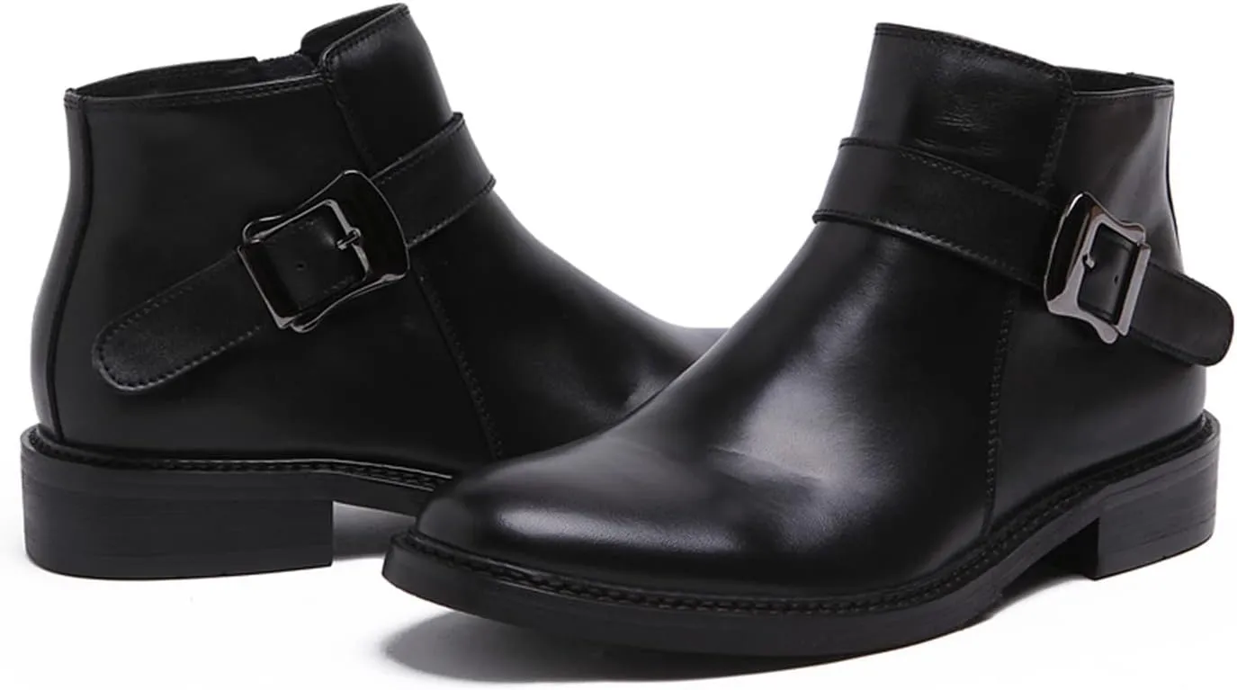 Santimon Mens Chelsea Boos Dress Casual Genuine Leather Zipper Ankle Boots Wedding Prom Tuxedo Business Buckle Monk Strap Chukka Boots