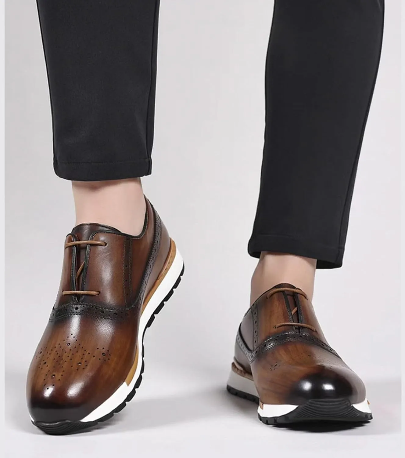 Santimon Mens Sneakers Fashion Casual Shoes Comfort Walking Shoes Modern Genunie Leather Flat Oxfords Business Casual Derby for Men