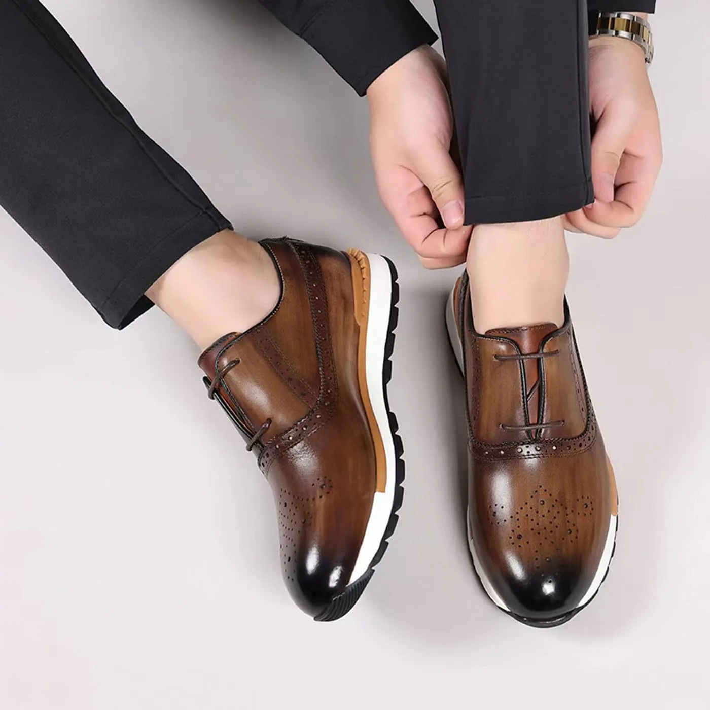 Santimon Mens Sneakers Fashion Casual Shoes Comfort Walking Shoes Modern Genunie Leather Flat Oxfords Business Casual Derby for Men