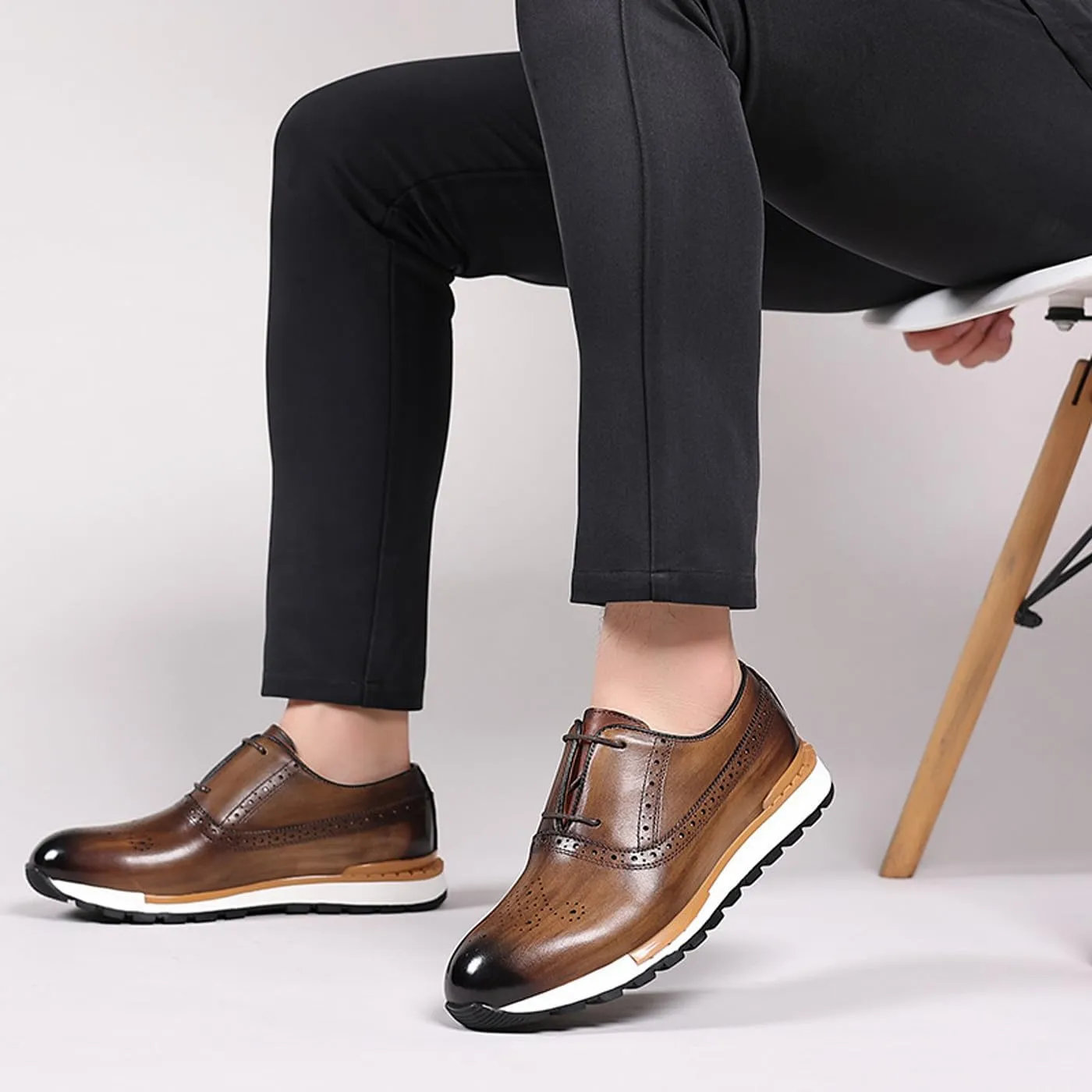 Santimon Mens Sneakers Fashion Casual Shoes Comfort Walking Shoes Modern Genunie Leather Flat Oxfords Business Casual Derby for Men