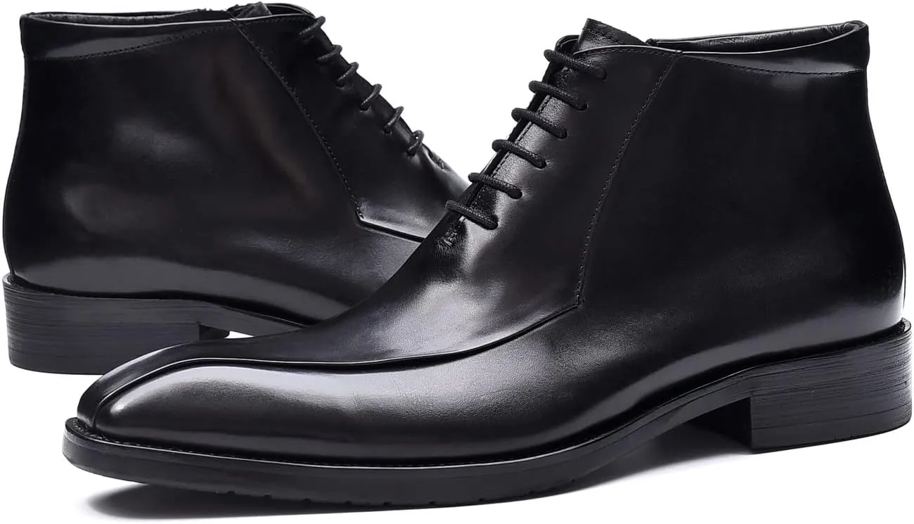 Santimon Oxfords Boots for Men Formal Dress Genuine Leather Plain Toe Ankle Boots Mens Fashion Business Casual Wedding Prom Tuxedo Comfortable Western Lace Up Boots