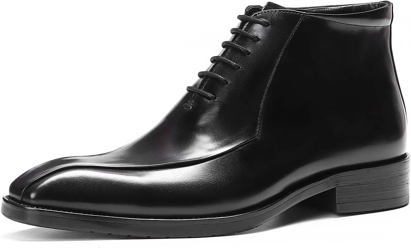 Santimon Oxfords Boots for Men Formal Dress Genuine Leather Plain Toe Ankle Boots Mens Fashion Business Casual Wedding Prom Tuxedo Comfortable Western Lace Up Boots