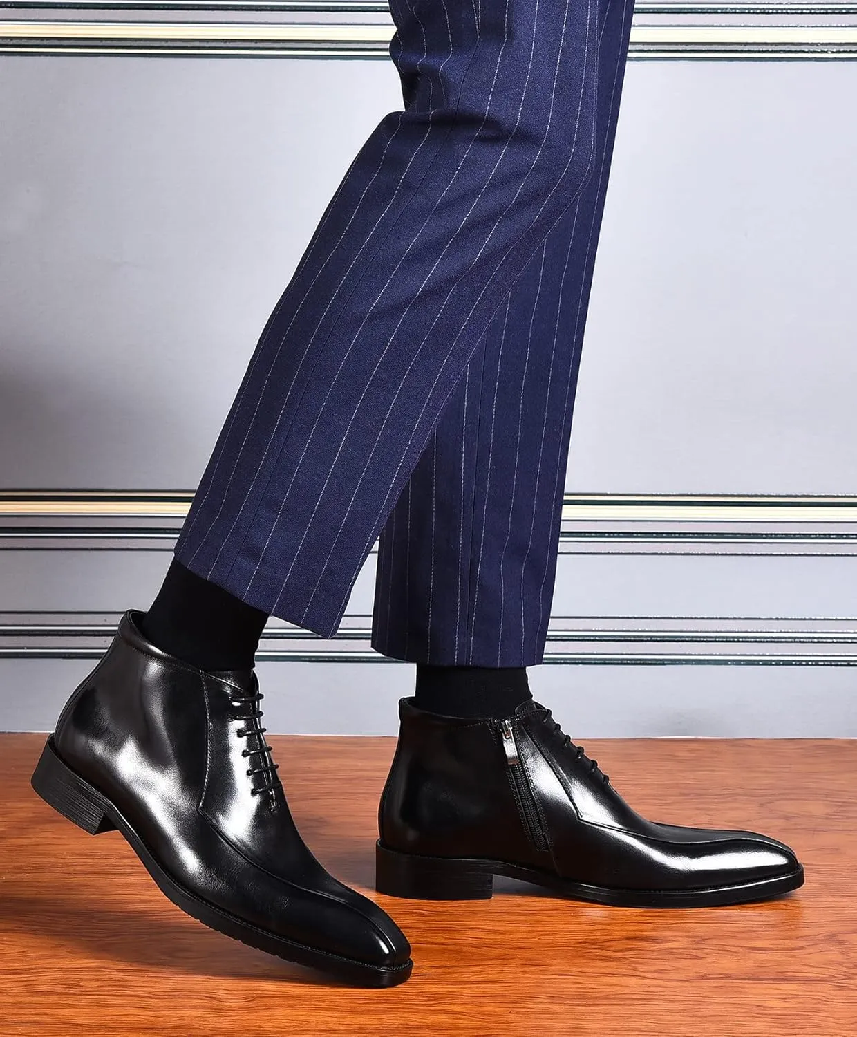Santimon Oxfords Boots for Men Formal Dress Genuine Leather Plain Toe Ankle Boots Mens Fashion Business Casual Wedding Prom Tuxedo Comfortable Western Lace Up Boots