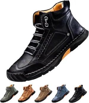 Sawbehind Men's Comfortable Handmade Leather Boots – Waterproof Spacious Toe Box Outdoor Leather Shoes