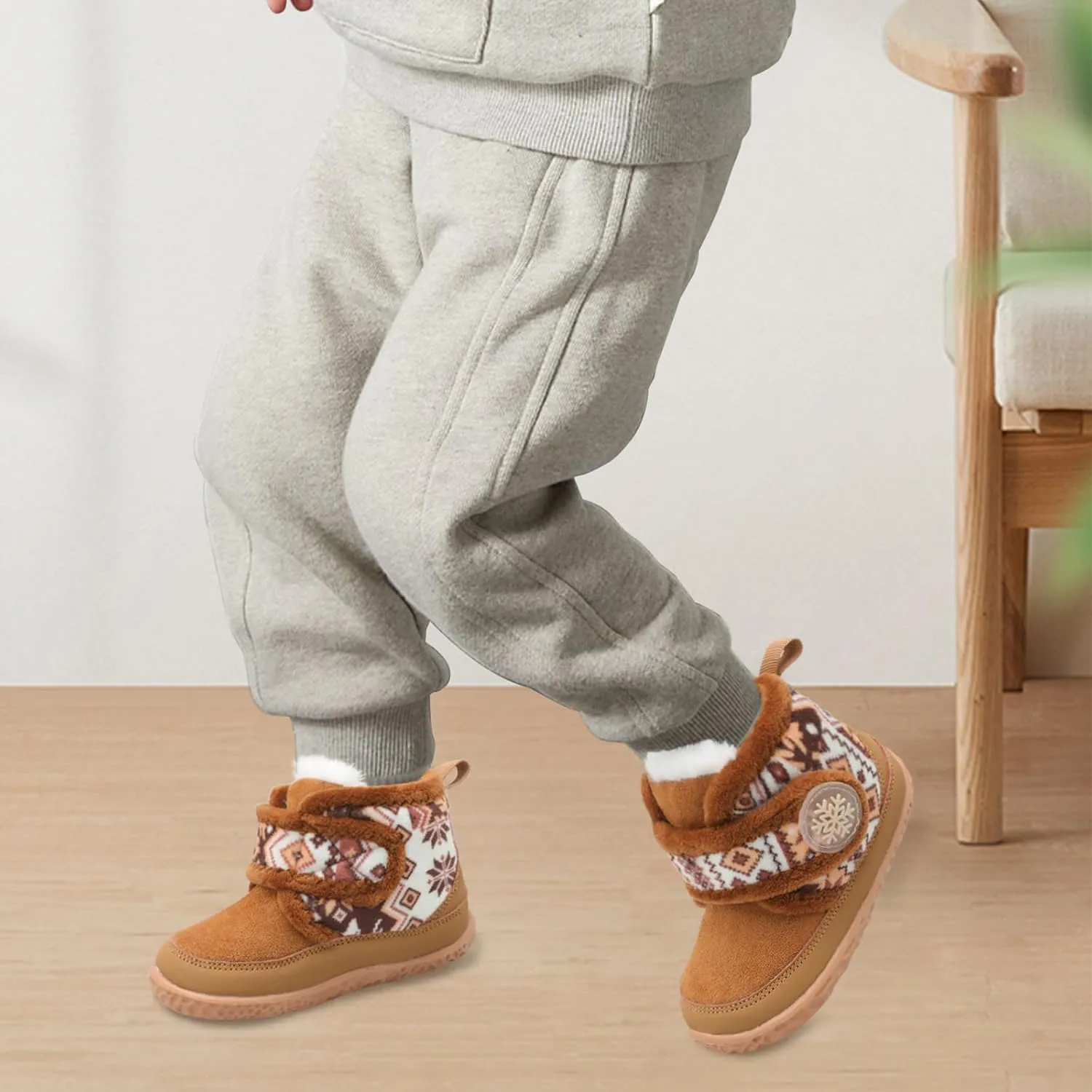Scurtain Toddler Slippers Girl Boy House Shoes Fuzzy Hard Bottom Winter Boots Baby Cozy Walking Sock Shoes